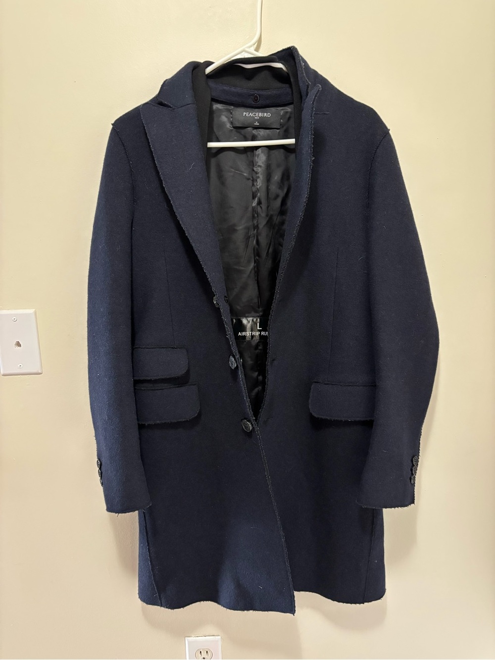 Peacebird Men Dark Navy Wool-Blend Overcoat with Inner Bib Layer